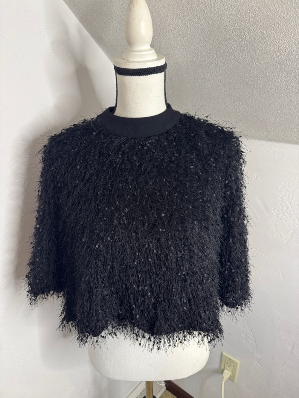 Gracia Black Textured Eyelash Knit Women's Sweater Size Large